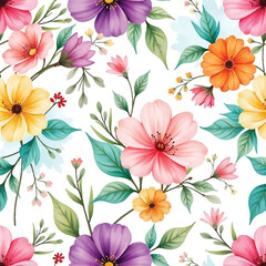 watercolor seamless floral pattern design with colourful flowers