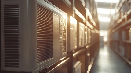 Archival Records Storage Boxes on Shelves with Document Background.