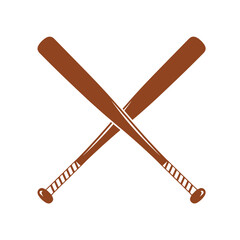 Two brown baseball bats crossed on a white background sport equipment
