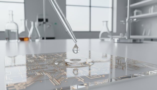 Laboratory innovation with digital circuit design and precision liquid handling. - Powered by Adobe