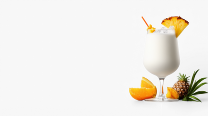 Tropical Cocktail with Pineapple and Orange Garnish  on Transparent Background