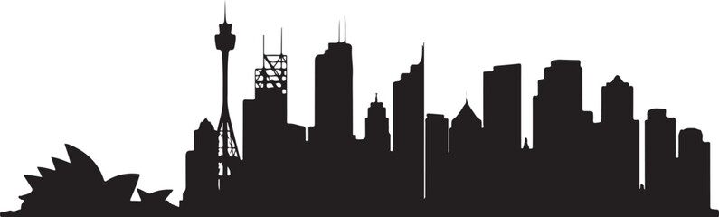 Obraz premium Sydney Skyline Silhouette – Iconic Australian Cityscape with Opera House and Tower