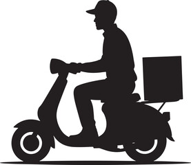 Delivery Man on Scooter Silhouette Fast Service Express Transportation Rider Courier Cargo