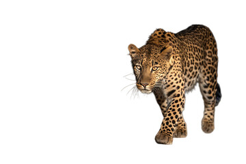 Obraz premium Leopard walking with spotted fur isolated on transparent background