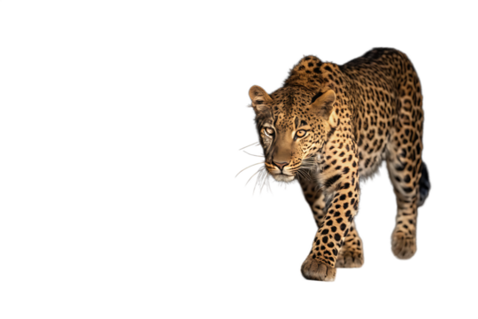 Leopard walking with spotted fur isolated on transparent background - Powered by Adobe