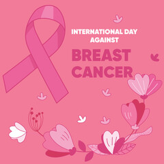 February 4, World Cancer Day. Creative greeting card, ribbon banner, template.