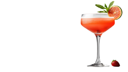Refreshing Citrus Cocktail with Strawberry Garnish  on Transparent Background