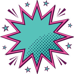 Turquoise starburst speech bubble with magenta accents