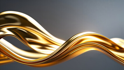 Abstract golden wave, metallic hues, smooth curves, reflective highlights, dynamic shape, luminous texture, precise lighting, intricate undulating patterns. generative AI