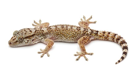 Naklejka premium Close up of a gecko lizard on a white background with detailed skin