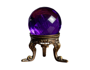  Mystical Amethyst Crystal Sphere on Decorative Bronze Base transparent background.
