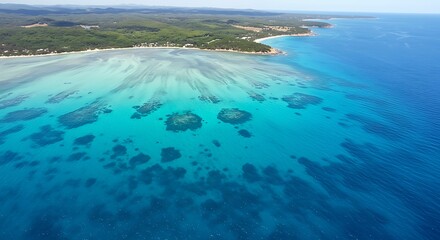 Obraz premium Aerial view of a vibrant ocean coastline showing clear turquoise water