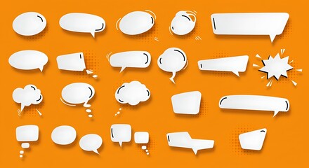 Collection of blank speech bubbles with various shapes on orange background
