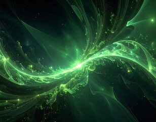 Glowing green abstract fractal with intricate flowing lines