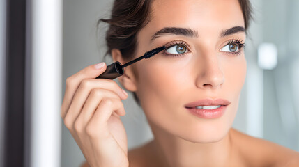 Fototapeta premium Woman applying mascara to natural long eyelashes