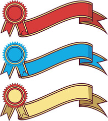 Red blue yellow ribbons awards rosettes banner