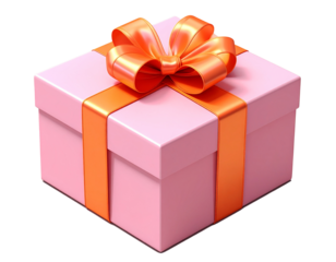 Pink Gift Box with Orange Ribbon on Minimal Background