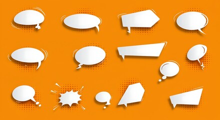 Collection of speech bubbles on orange background for communication design