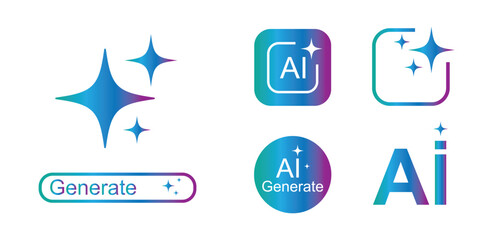 AI generated button and AI icon. Artificial intelligence online tool UI. Artificial intelligence application logo, ai stars colorful icon set. Generative Ai logo. Artificial intelligence Vector Eps 10