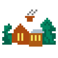 Fototapeta premium Cozy Cabin Winter Pixel Art