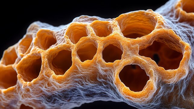 Macro Close Up Abstract Honeycomb Structure with Orange  Black Background.