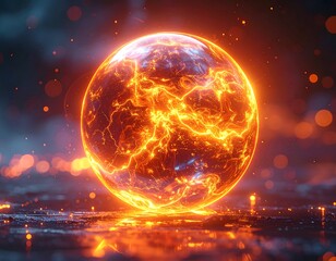 Glowing sphere of fiery energy with crackled texture and sparks