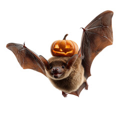 Obraz premium Bat with Jack-o-lantern on head isolated on a transparent background