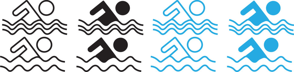 swimming icon outline illustration vector. showing safety rules and prohibition symbols. Swimming icon linear graphics set vector in black. Vector swim zone guideline symbols. 
