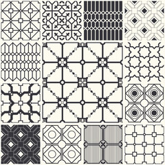 Patchwork from seamless tiles with geometric pattern. Set of modern geometric seamless Tiles. Stylish pattern for ceramic tile, wallpaper, linoleum, textile, web page background.Vector illustration