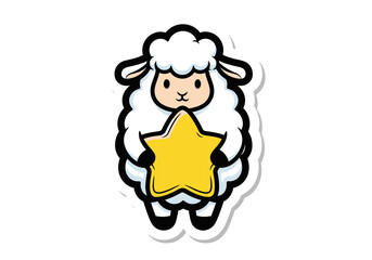 Fototapeta premium Cartoon sheep character with star icon isolated