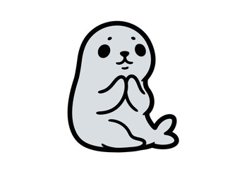 Cartoon seal posing with prayer hands isolated illustration