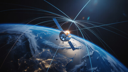 Single satellite transmitting data around the earth satellite