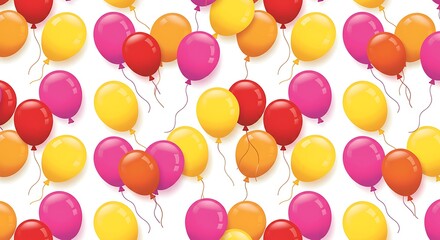 Colorful balloons floating against white backdrop decorative pattern