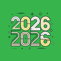 Happy New Year 2026 in a minimal line style on green