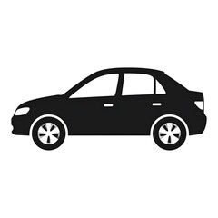 Naklejka premium A sleek, stylized black silhouette of a sedan. The car has four doors, wheels, and windows, against a white background
