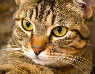 Obraz premium close-up of a domestic cat. Based on its appearance, it is likely a tabby cat, which is a coat pattern rather than a specific breed. 