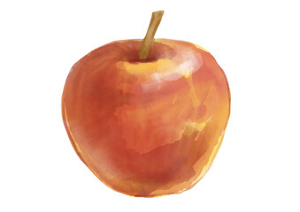 真っ赤に熟して新鮮な林檎の手描き水彩イラスト