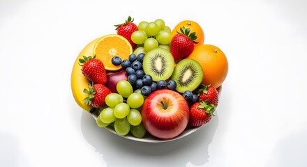 A vibrant arrangement of fresh fruits presented in a bowl, showcasing nature's delicious bounty. The image is a visual treat