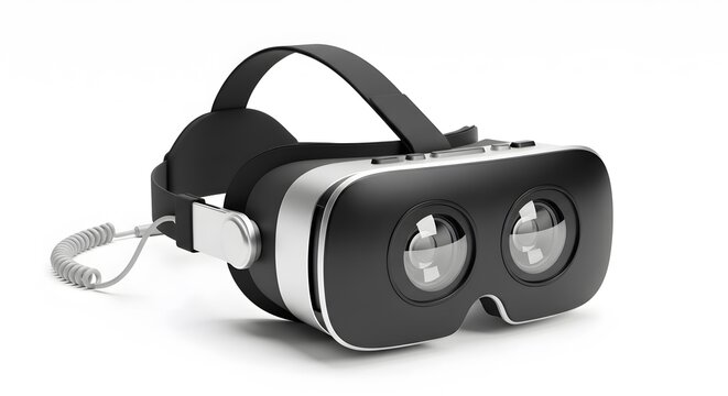 Virtual Reality Headset: A sleek VR headset, showcasing immersive technology and modern design. It embodies the future of entertainment and digital experiences.  - Powered by Adobe