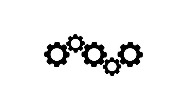 Four rotating gears of varying sizes, 2d flat design. Machine symbol, automotive.4k video