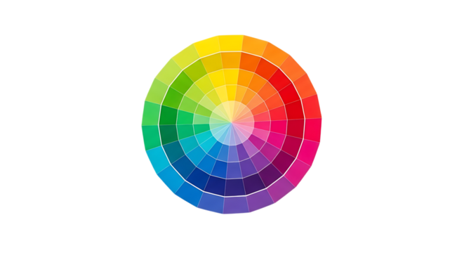 Circular color wheel, with multiple shades of rainbow colors, isolated on white or transparent background. PNG