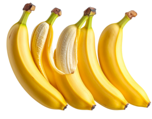 - Set of Four Peeled Bananas in Sequential Peeling Stages, Isolated PNG