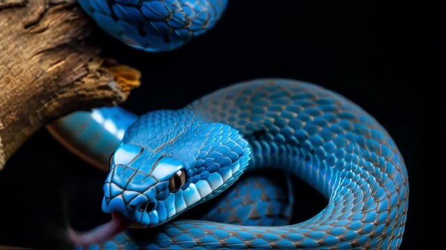 exotic blue skinned snake on the tree 