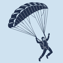 Skydiving Vector Silhouette – Extreme Parachute Jump Freefall Illustration