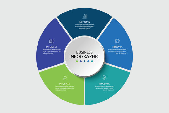 Vector infographic label design with circle infographic template design and 5 options or steps.