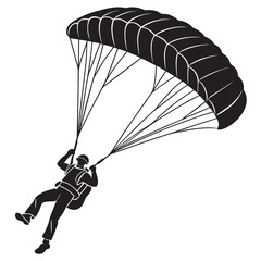 Skydiving Vector Silhouette – Extreme Parachute Jump Freefall Illustration