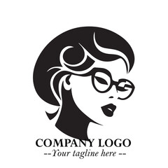 Beautiful Woman with Glasses Logo Symbol in Elegant Minimalist Style and Modern Design