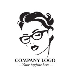 Beautiful Woman with Glasses Logo Symbol in Elegant Minimalist Style and Modern Design