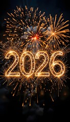 Happy new year 2026 in sky with fireworks