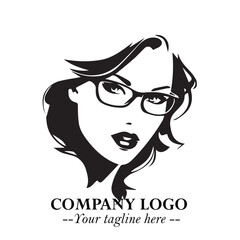 Beautiful Woman with Glasses Logo Symbol in Elegant Minimalist Style and Modern Design